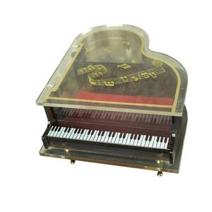 VTG Sankyo Grand Piano Music Jewelry Box Wind Up Japan Clear w Gold Notes